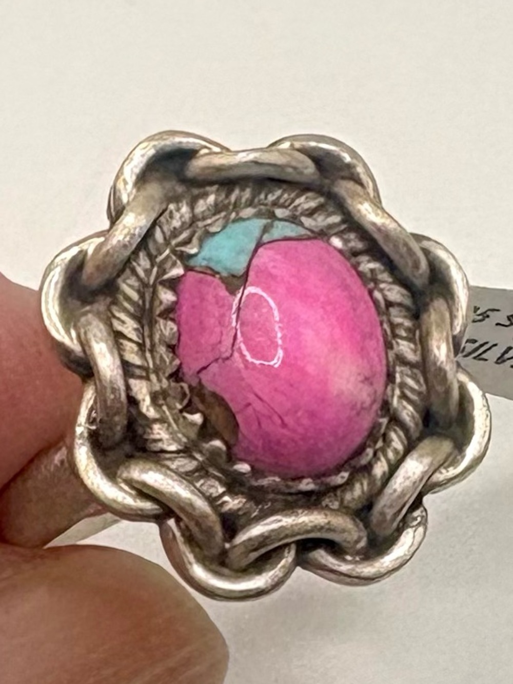 NWT Artisan Sterling Silver Cotton Candy Turquoise Ring Adjustable
